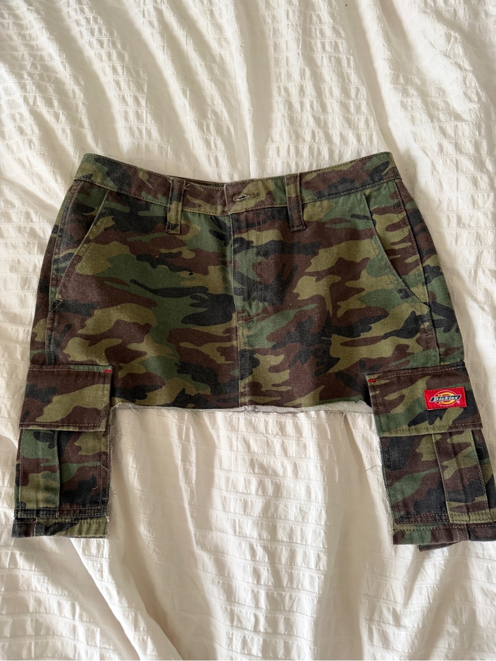 Upcycled dickies camo utility mini skirt